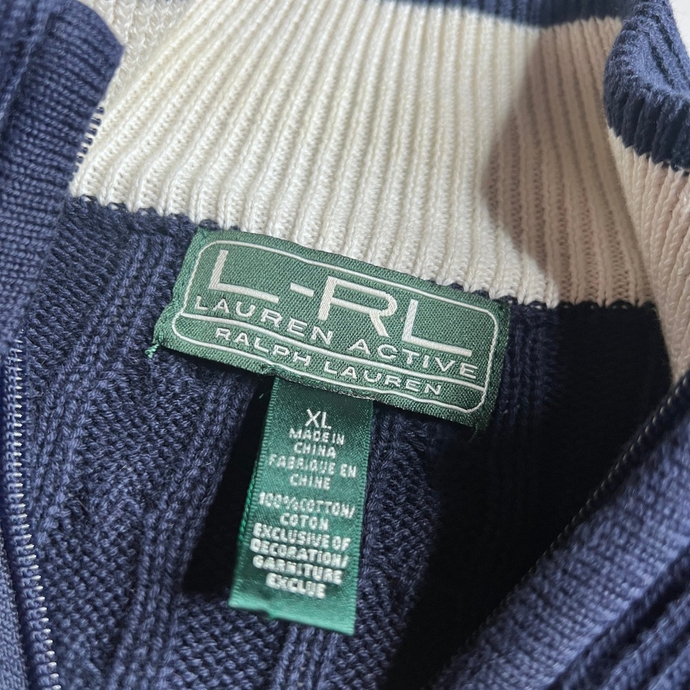 Lauren Active Ralph Lauren Navy Blue‎ Cable Knit Full Zip Crest Sweater XL - Picture 4 of 7